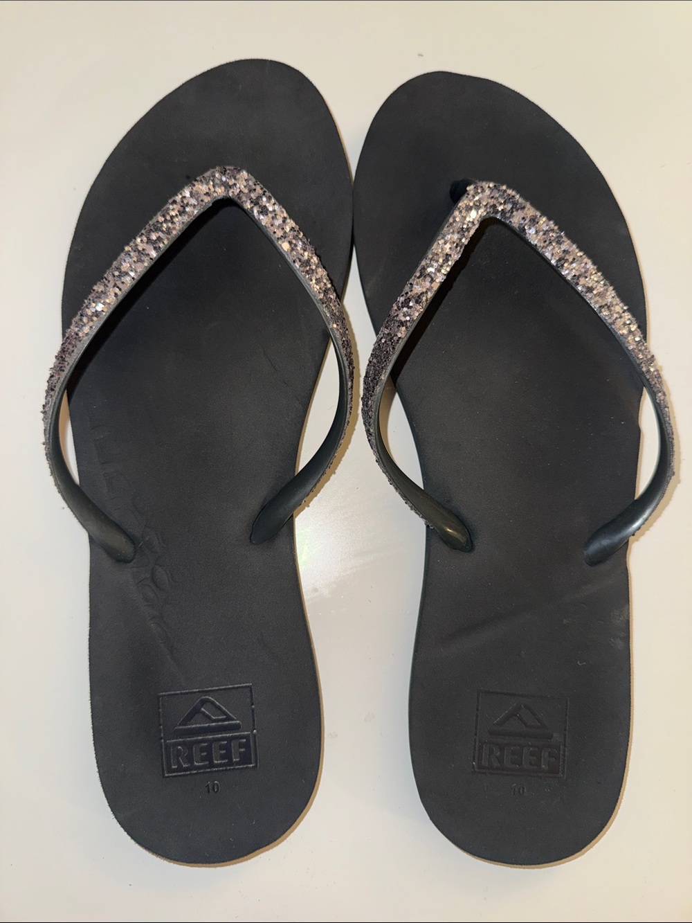 Reef Women's Black Flip Sandals with Silver Glitter Straps